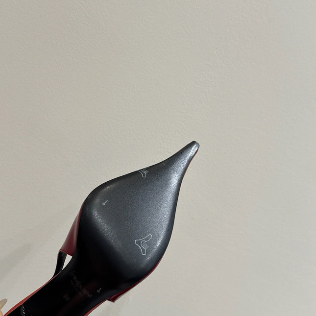 YSL HIGH SLINGBACK 25S IN DARK RED GLOSSY LAMBSKIN