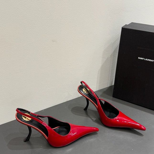 YSL HIGH SLINGBACK 25S IN DARK RED GLOSSY LAMBSKIN