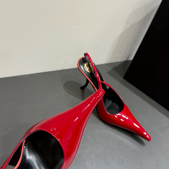 YSL HIGH SLINGBACK 25S IN DARK RED GLOSSY LAMBSKIN