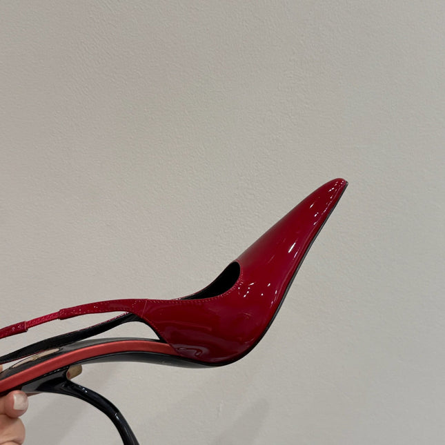 YSL HIGH SLINGBACK 25S IN DARK RED GLOSSY LAMBSKIN