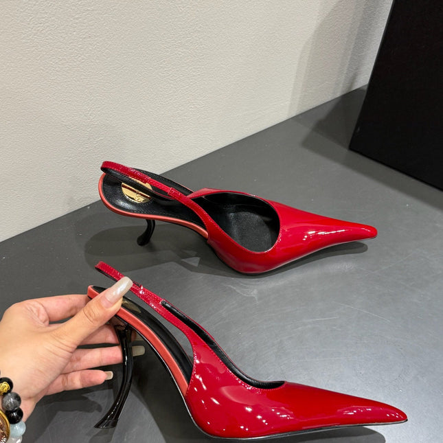YSL HIGH SLINGBACK 25S IN DARK RED GLOSSY LAMBSKIN