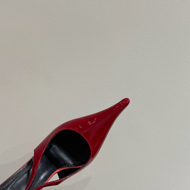 YSL HIGH SLINGBACK 25S IN DARK RED GLOSSY LAMBSKIN