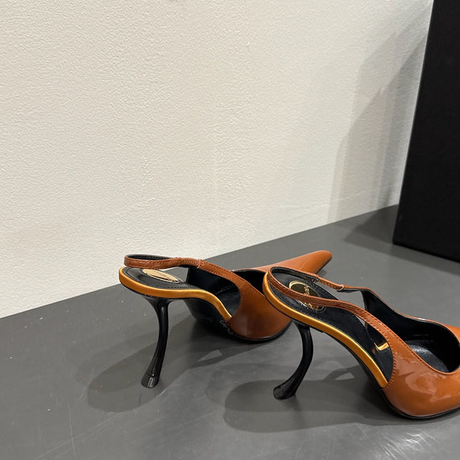YSL HIGH SLINGBACK 25S IN BURNT ORANGE GLOSSY LAMBSKIN