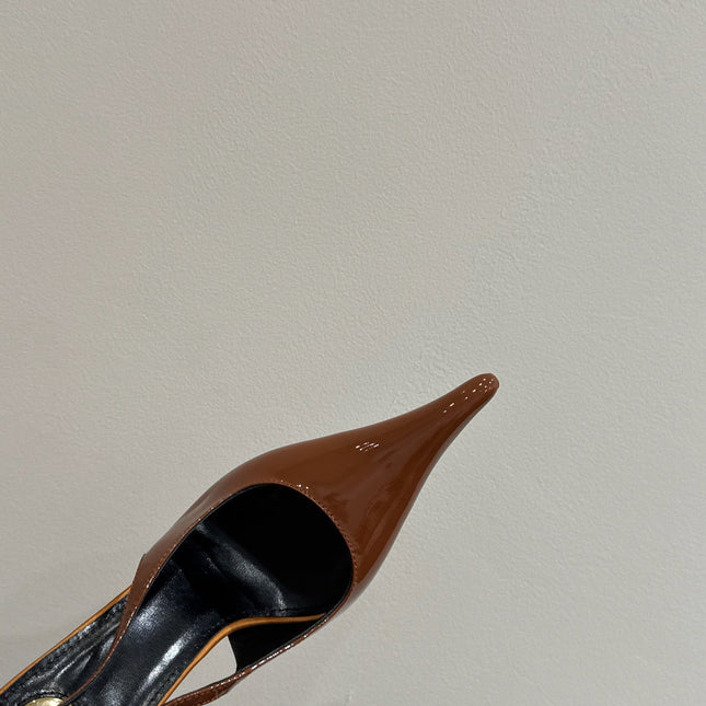 YSL HIGH SLINGBACK 25S IN BURNT ORANGE GLOSSY LAMBSKIN