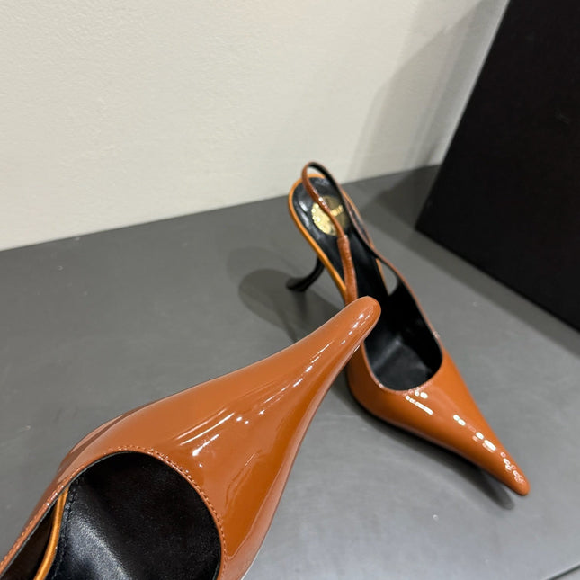 YSL HIGH SLINGBACK 25S IN BURNT ORANGE GLOSSY LAMBSKIN