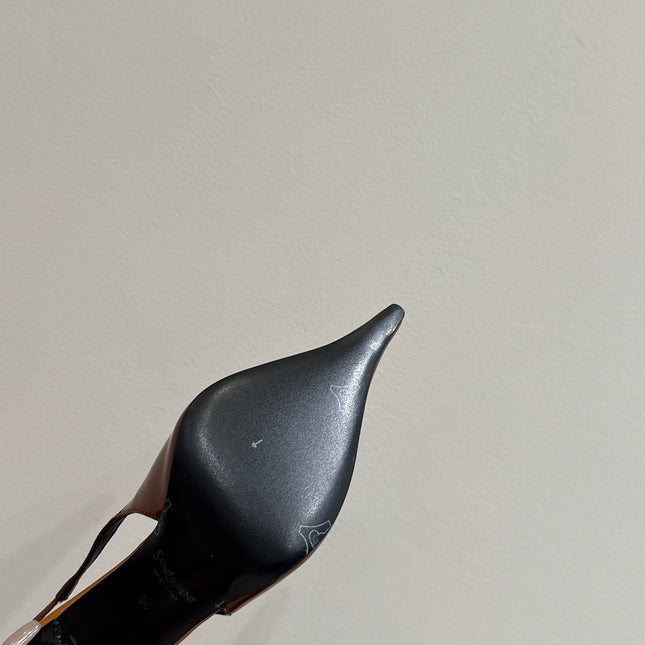 YSL HIGH SLINGBACK 25S IN BURNT ORANGE GLOSSY LAMBSKIN