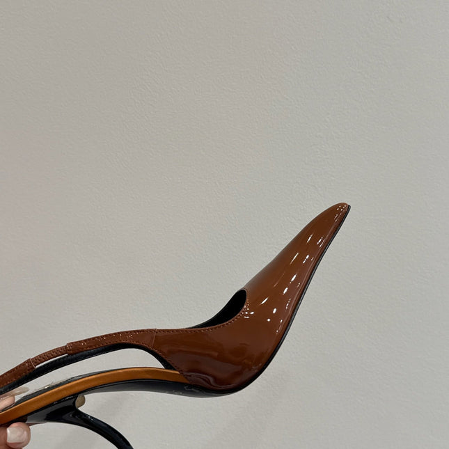 YSL HIGH SLINGBACK 25S IN BURNT ORANGE GLOSSY LAMBSKIN