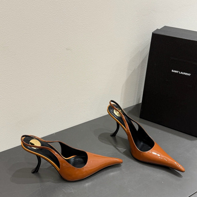 YSL HIGH SLINGBACK 25S IN BURNT ORANGE GLOSSY LAMBSKIN