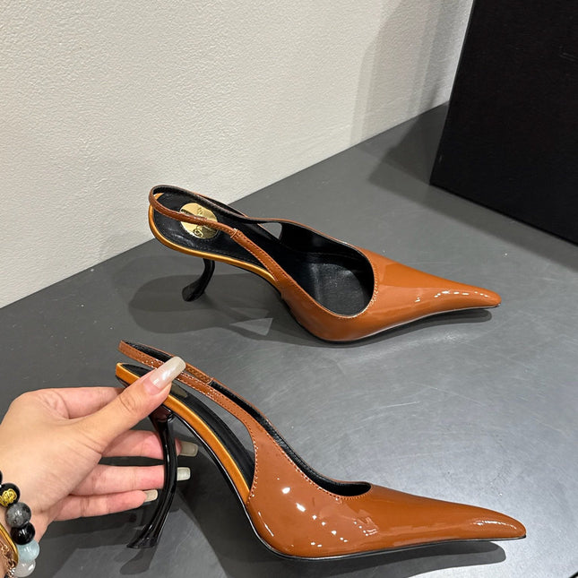 YSL HIGH SLINGBACK 25S IN BURNT ORANGE GLOSSY LAMBSKIN