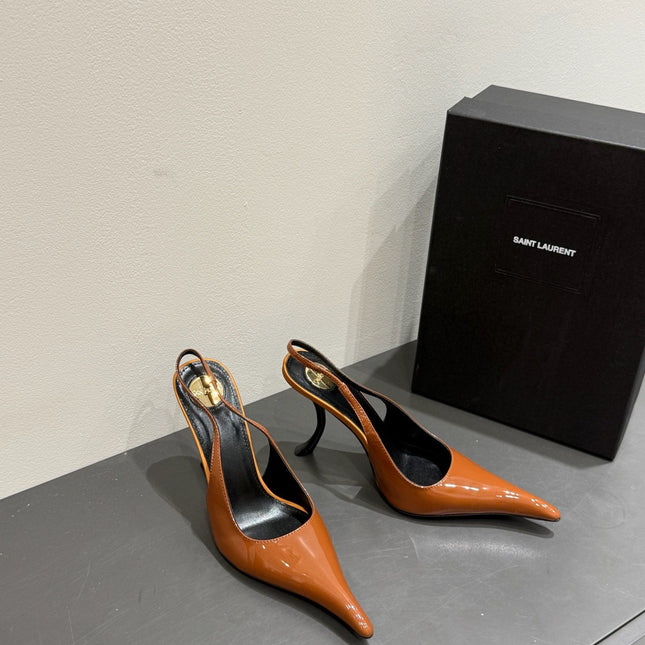 YSL HIGH SLINGBACK 25S IN BURNT ORANGE GLOSSY LAMBSKIN