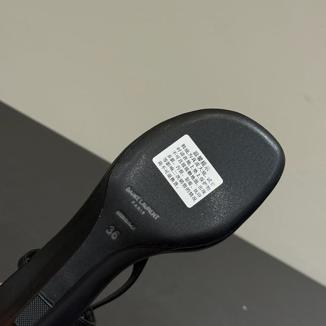 YSL WEDGE THONG SANDALS 25S IN BLACK LAMBSKIN WITH GOLD HARDWARE