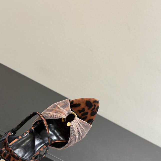 YSL HEELED SANDALS 25S 100 MM IN LEOPARD PRINT LAMBSKIN