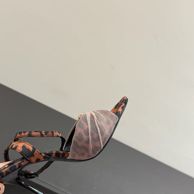 YSL HEELED SANDALS 25S 100 MM IN LEOPARD PRINT LAMBSKIN