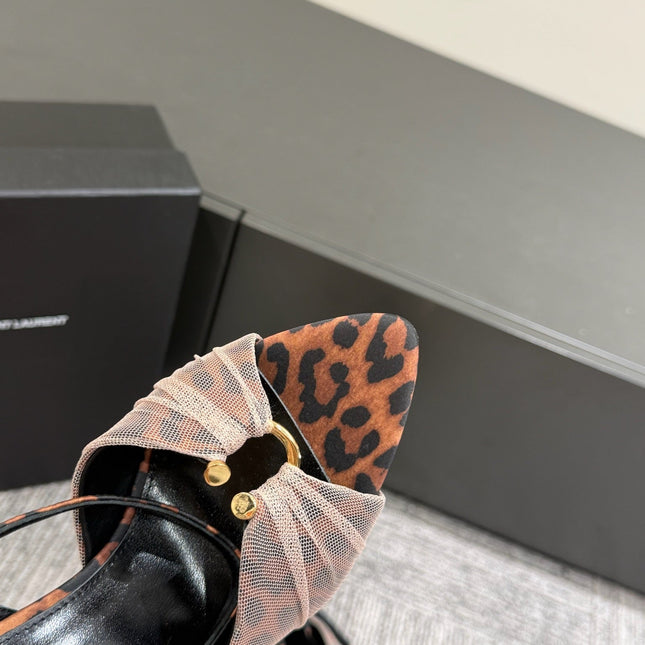 YSL HEELED SANDALS 25S 100 MM IN LEOPARD PRINT LAMBSKIN