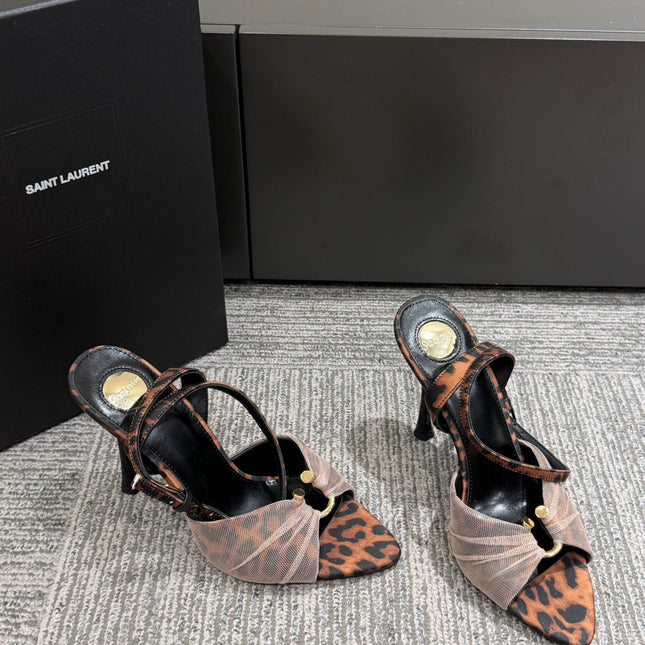 YSL HEELED SANDALS 25S 100 MM IN LEOPARD PRINT LAMBSKIN