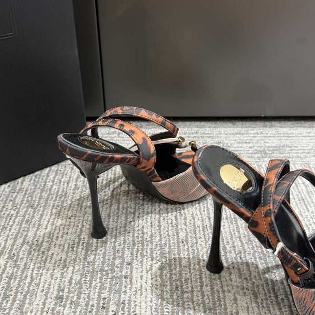 YSL HEELED SANDALS 25S 100 MM IN LEOPARD PRINT LAMBSKIN