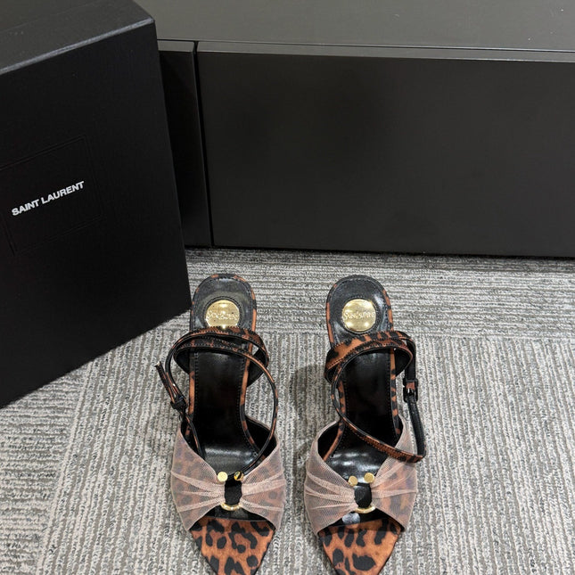 YSL HEELED SANDALS 25S 100 MM IN LEOPARD PRINT LAMBSKIN