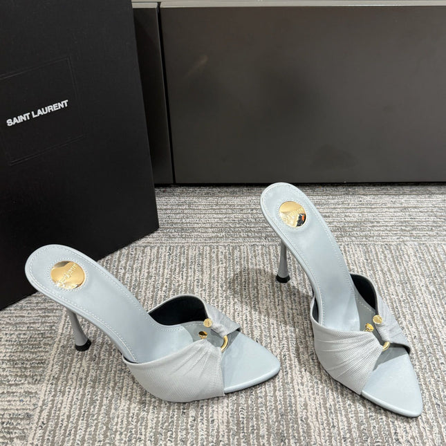 YSL HIGH HEEL 25S 100 MM IN LIGHT SLATE BLUE LAMBSKIN