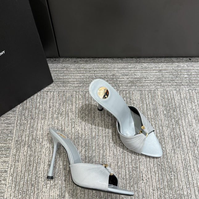 YSL HIGH HEEL 25S 100 MM IN LIGHT SLATE BLUE LAMBSKIN