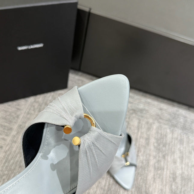 YSL HIGH HEEL 25S 100 MM IN LIGHT SLATE BLUE LAMBSKIN