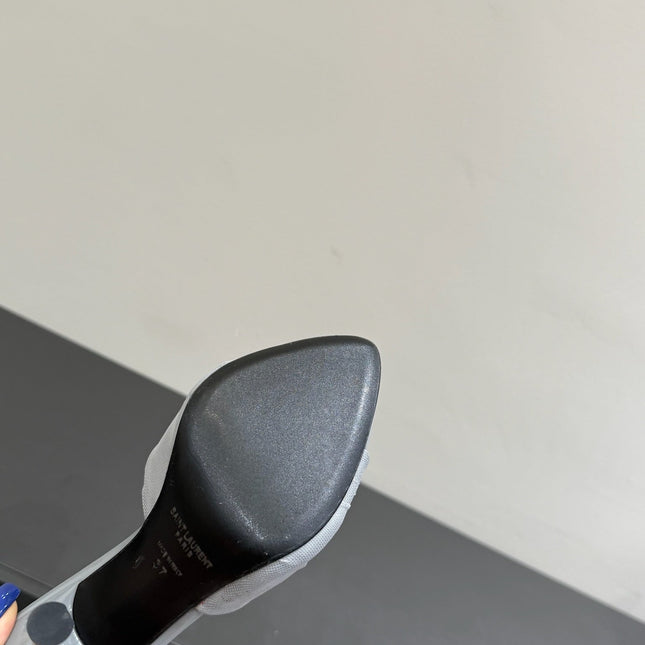 YSL HIGH HEEL 25S 100 MM IN LIGHT SLATE BLUE LAMBSKIN