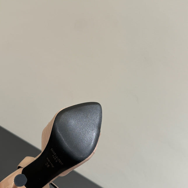 YSL HEELED SANDALS 25S 100 MM IN BEIGE LAMBSKIN