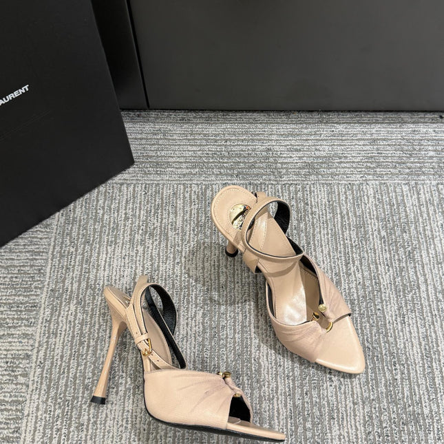 YSL HEELED SANDALS 25S 100 MM IN BEIGE LAMBSKIN