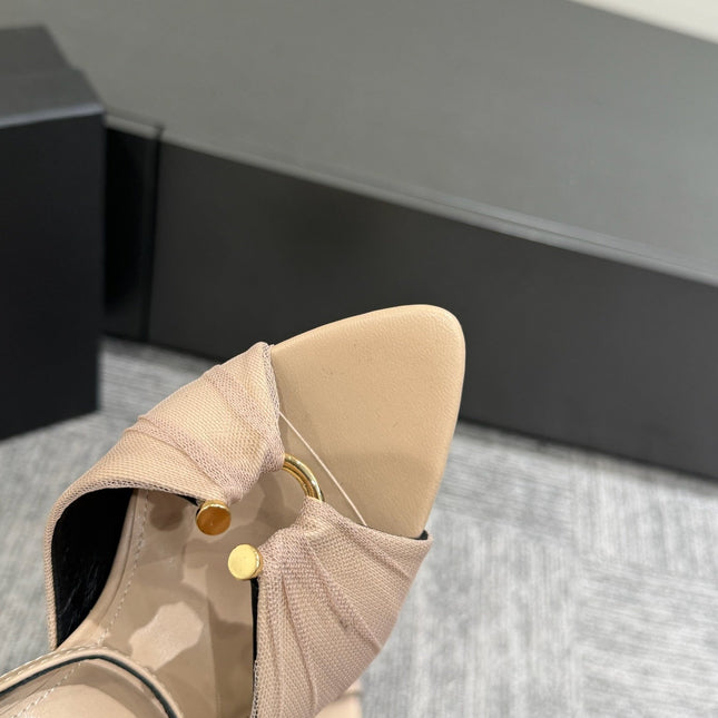 YSL HEELED SANDALS 25S 100 MM IN BEIGE LAMBSKIN