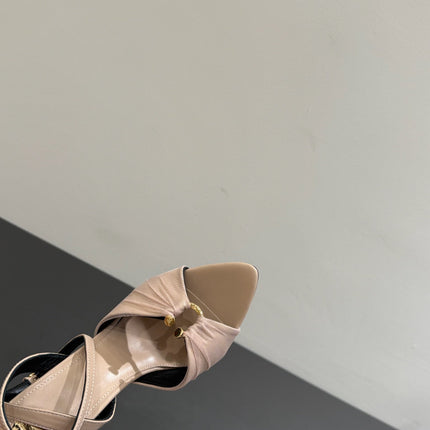 YSL HEELED SANDALS 25S 100 MM IN BEIGE LAMBSKIN