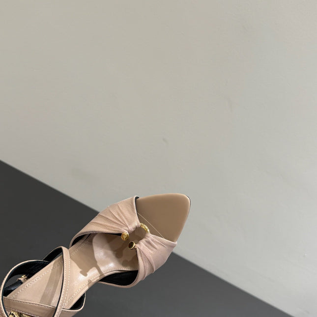 YSL HEELED SANDALS 25S 100 MM IN BEIGE LAMBSKIN