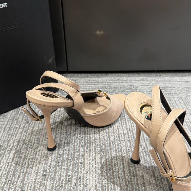 YSL HEELED SANDALS 25S 100 MM IN BEIGE LAMBSKIN