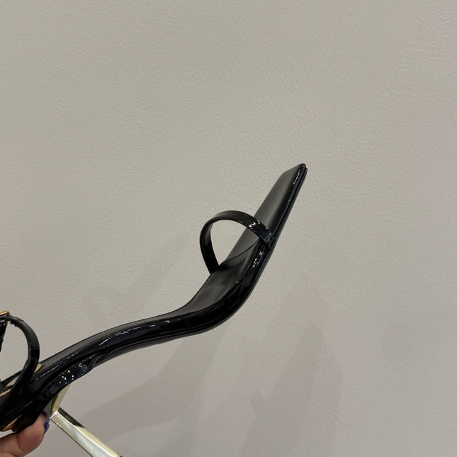 YSL KITTEN HEEL SANDALS 25S IN BLACK GLOSSY LAMBSKIN