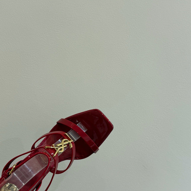 YSL SINGLE-STRAP HEELED SANDALS 25S IN RED LAMBSKIN