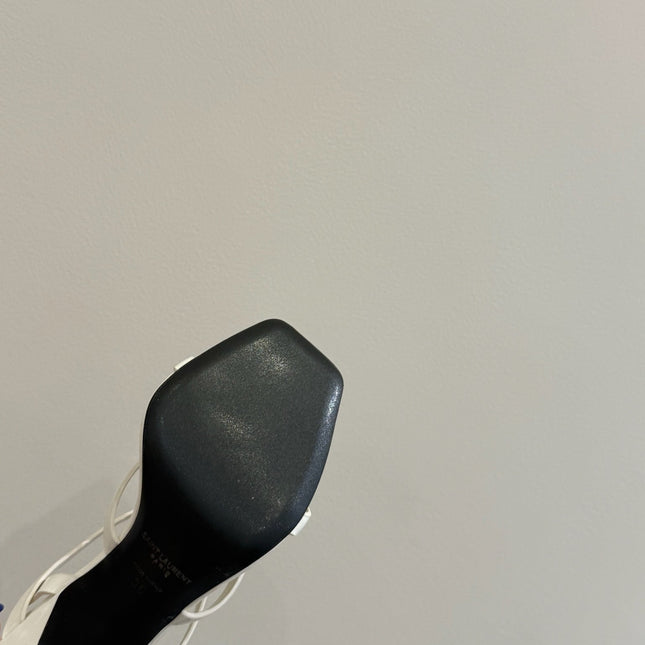 YSL SINGLE-STRAP HEELED SANDALS 25S IN WHITE LAMBSKIN