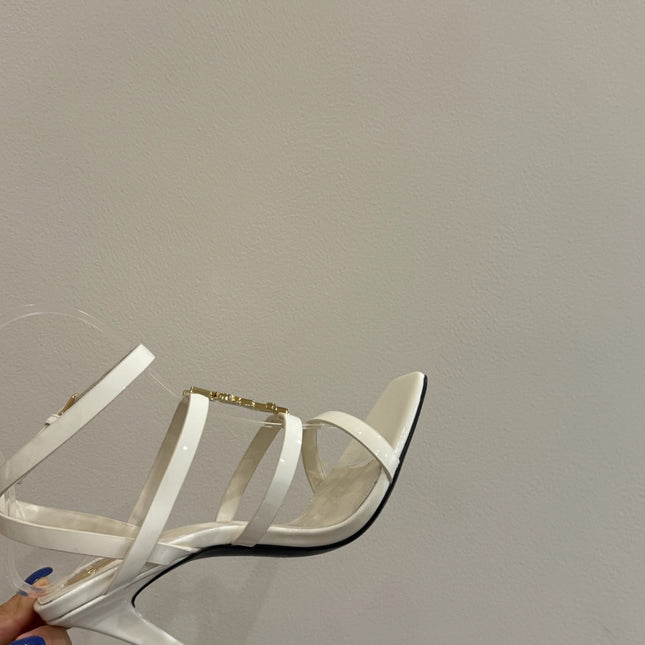 YSL SINGLE-STRAP HEELED SANDALS 25S IN WHITE LAMBSKIN