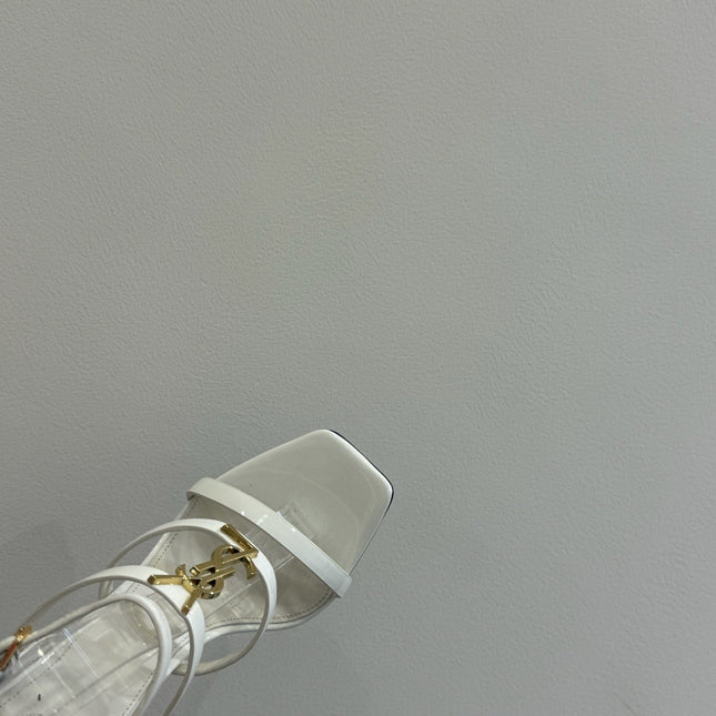 YSL SINGLE-STRAP HEELED SANDALS 25S IN WHITE LAMBSKIN