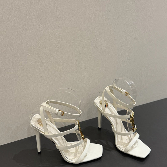 YSL SINGLE-STRAP HEELED SANDALS 25S IN WHITE LAMBSKIN
