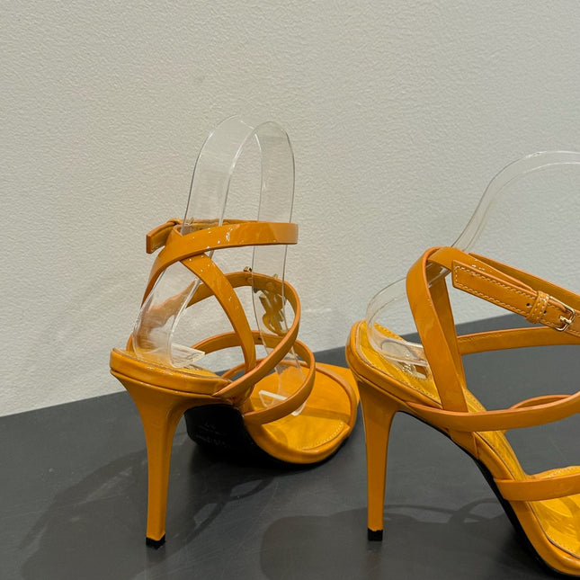 YSL SINGLE-STRAP HEELED SANDALS 25S IN DARK ORANGE LAMBSKIN
