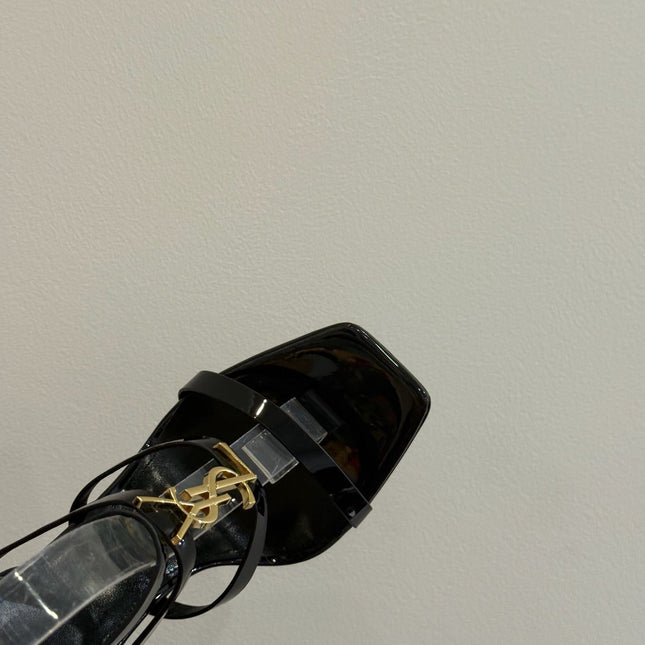 YSL SINGLE-STRAP HEELED SANDALS 25S IN BLACK LAMBSKIN