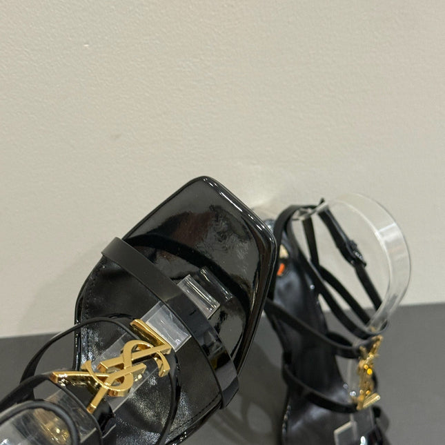 YSL SINGLE-STRAP HEELED SANDALS 25S IN BLACK LAMBSKIN