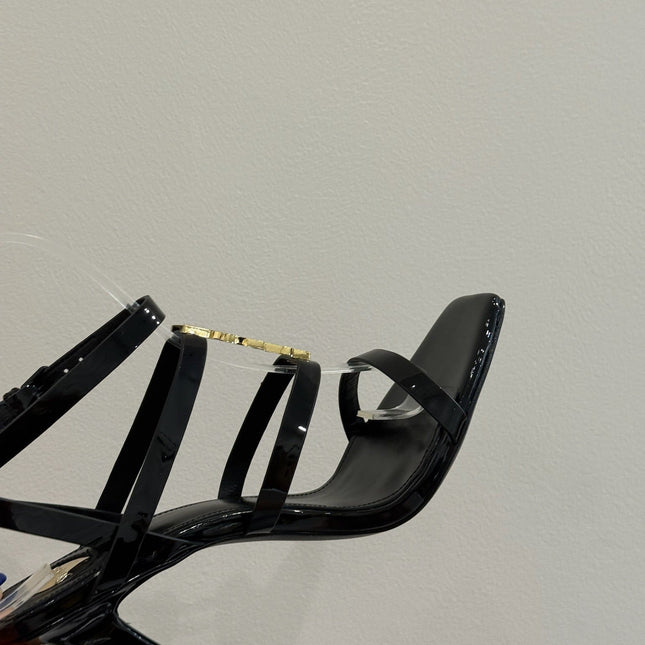 YSL SINGLE-STRAP HEELED SANDALS 25S IN BLACK LAMBSKIN