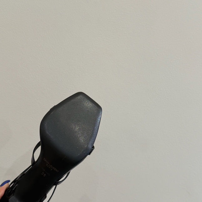 YSL SINGLE-STRAP HEELED SANDALS 25S IN BLACK LAMBSKIN