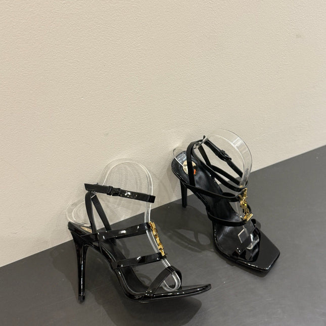 YSL SINGLE-STRAP HEELED SANDALS 25S IN BLACK LAMBSKIN