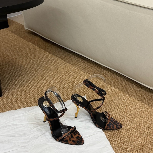 YSL HIGH HEEL SANDALS 25S IN LEOPARD PRINT LAMBSKIN