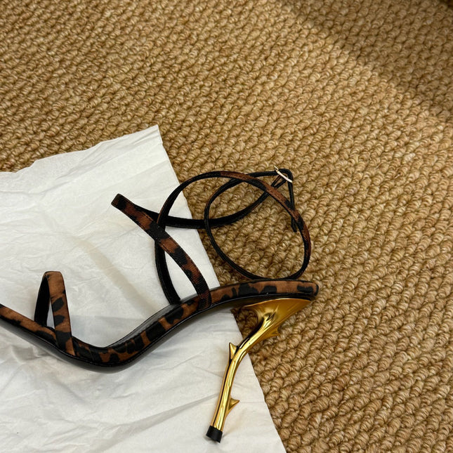 YSL HIGH HEEL SANDALS 25S IN LEOPARD PRINT LAMBSKIN