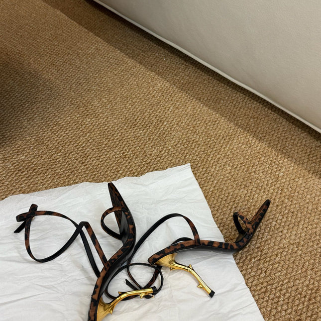 YSL HIGH HEEL SANDALS 25S IN LEOPARD PRINT LAMBSKIN