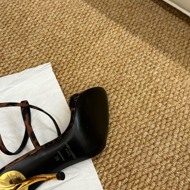 YSL HIGH HEEL SANDALS 25S IN LEOPARD PRINT LAMBSKIN