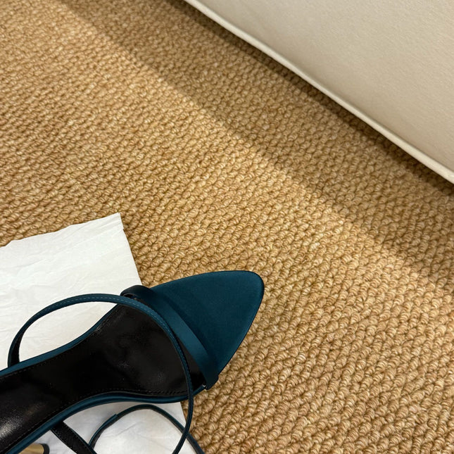 YSL HIGH HEEL SANDALS 25S IN DEEP SEA BLUE SATIN AND LAMBSKIN