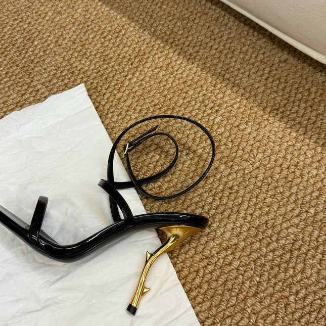 YSL HIGH HEEL SANDALS 25S IN BLACK SHINY LAMBSKIN