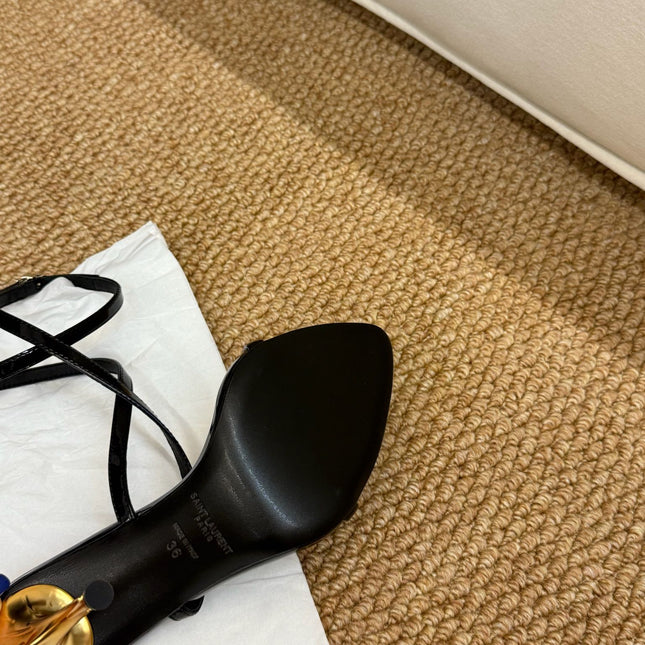 YSL HIGH HEEL SANDALS 25S IN BLACK SHINY LAMBSKIN